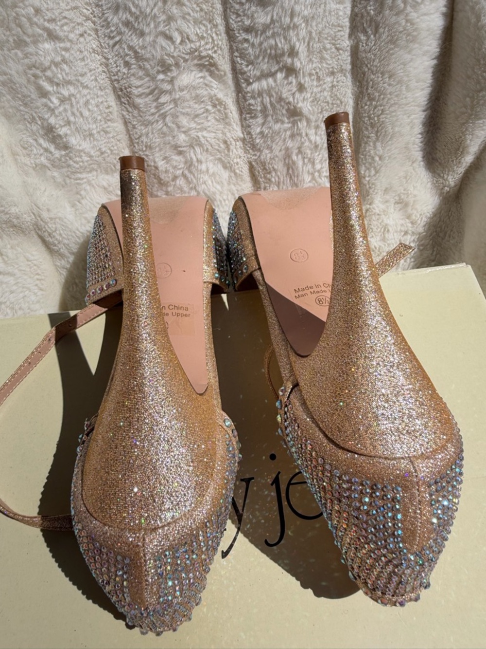 Size 8 Cathy Jean Rose Gold Crystal Platform Heels - Picture 3 of 4